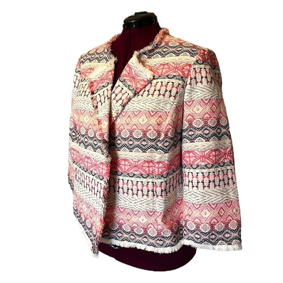 TAHARI by Arthur S Levine Bohemian Print Fringe Open Front Jacket Blazer - Picture 4 of 12